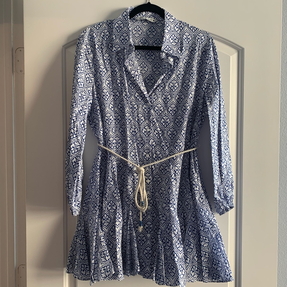 NWOT Zara blue/white shirt dress, never worn!!